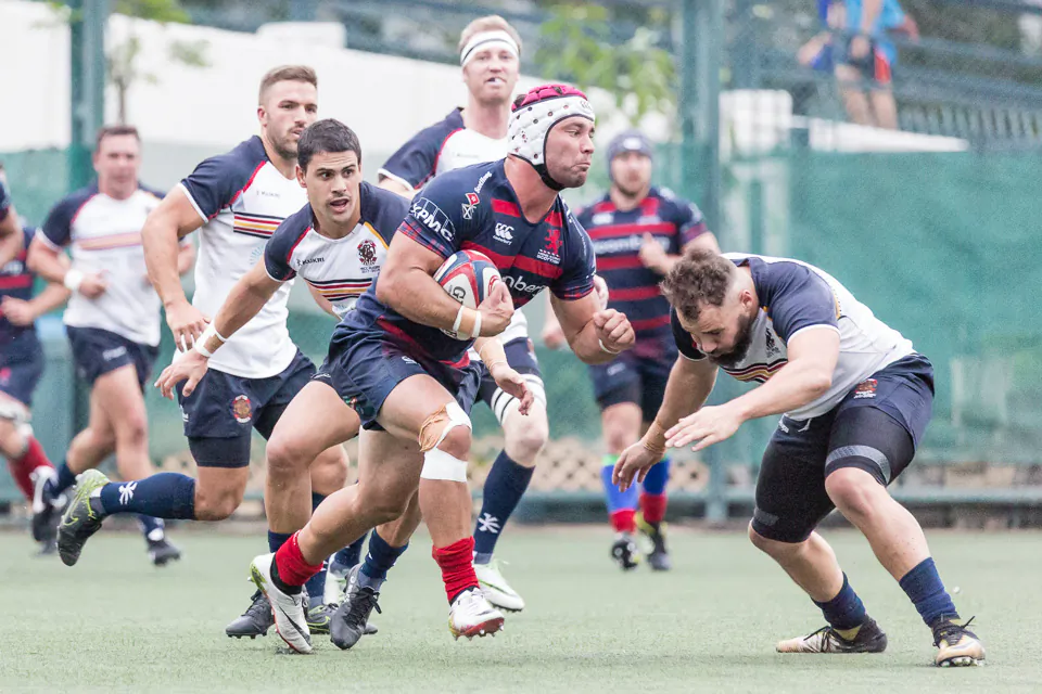 Bloomberg HK Scottish on the rampage in their 68-17 HKRU Premiership match win against Herbert Smith Freshhills HKCC at the Rock, Shek Kip Mei on Saturday Nov 4, 2017. (Dan Marchant)