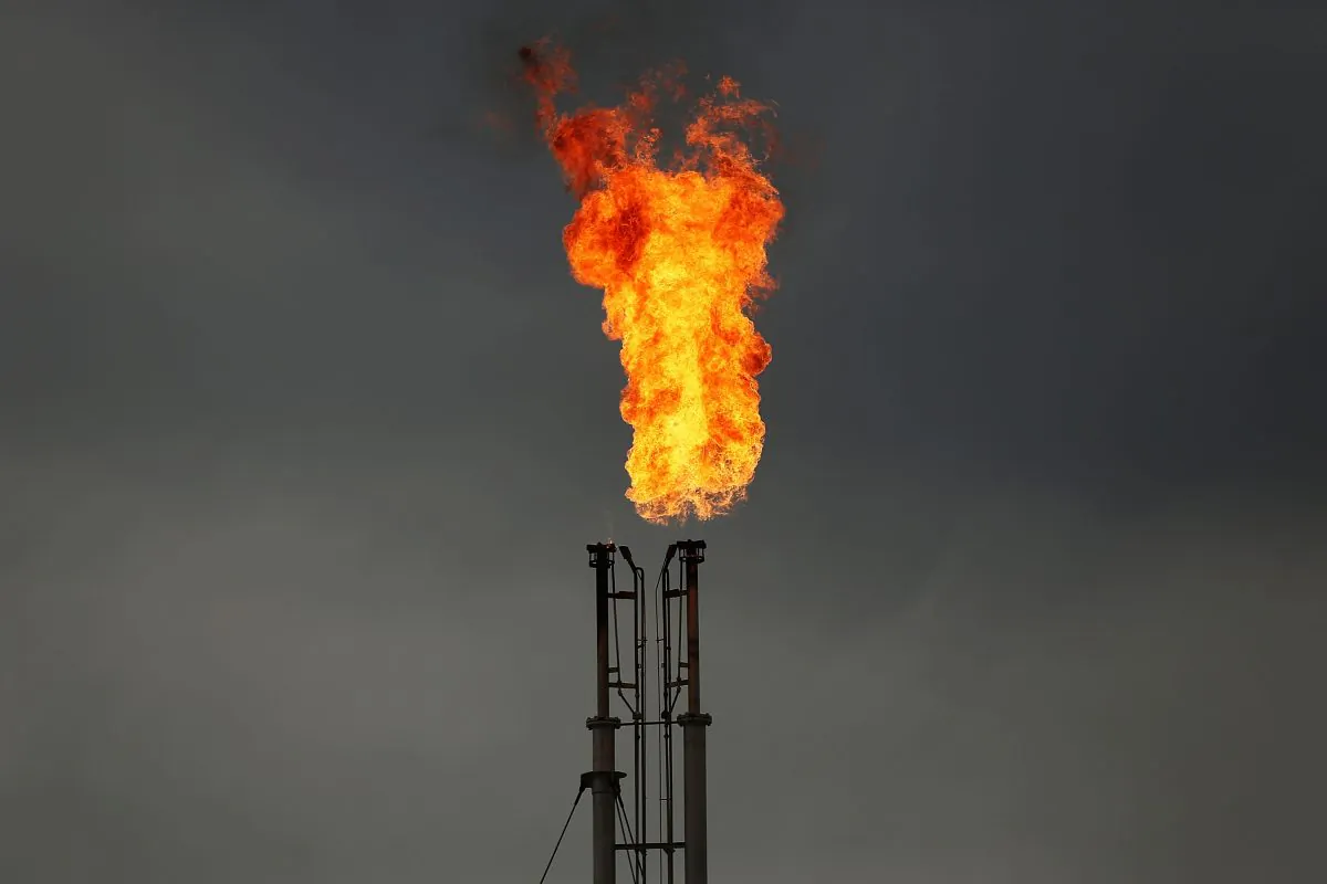Natural gas is flared off at a plant outside of the town of Cuero, Texas. (Spencer Platt/Getty Images)
