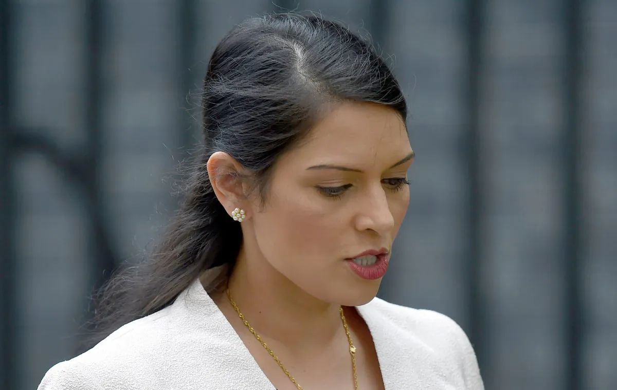 File photo shows Priti Patel, now Britain's home secretary, leaving after a cabinet meeting in Downing Street, London, on June 27, 2016. (Toby Melville/Reuters)