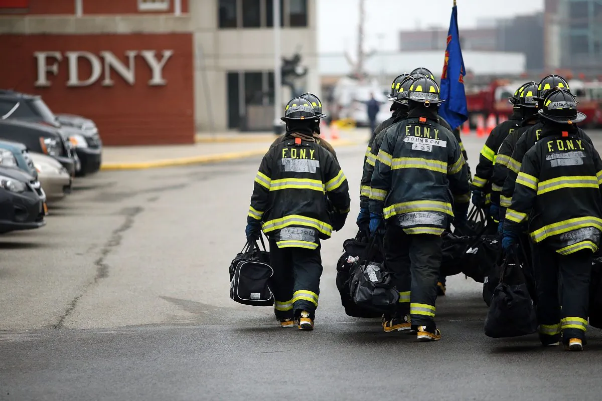 Firefighters train at the Fire Department of New York (FDNY) training academy in New York City.  (Photo by Spencer Platt/Getty Images)