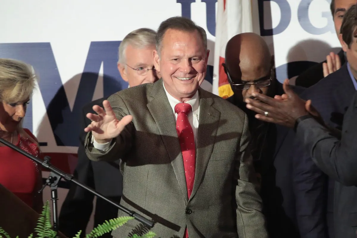 Republican candidate for the U.S. Senate in Alabama, Roy Moore (R) greets supporters at an election-night rally in Montgomery, Alabama, on Sept. 26, 2017. (Scott Olson/Getty Images)
