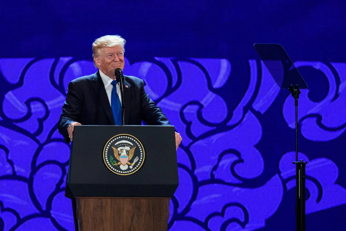 President Donald Trump speaks at the APEC Summit in Danang, Vietnam, on Nov. 10, 2017. (ANTHONY WALLACE/AFP/Getty Images)