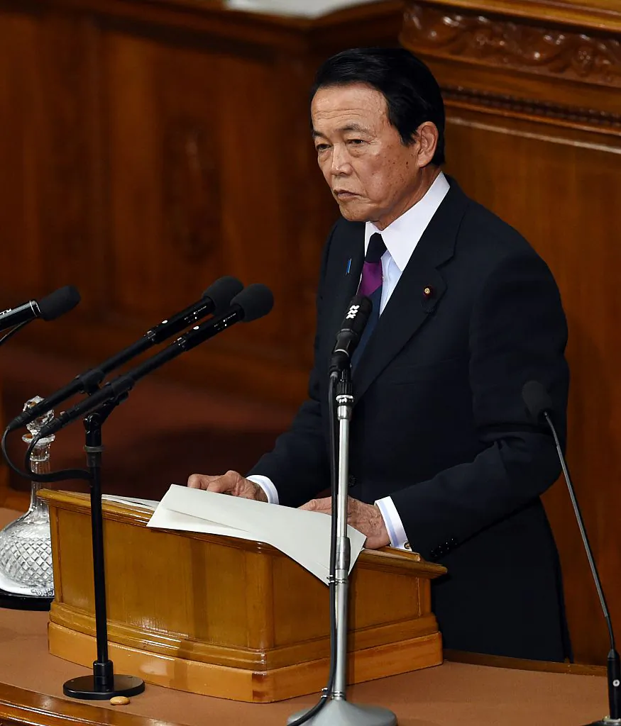 Japanese Finance and Deputy Prime Minister Taro Aso delivers the financial policy speech at the lower house of the parliament in Tokyo on Feb. 12, 2015. (Toshifumi Kitamura/AFP/Getty Images)