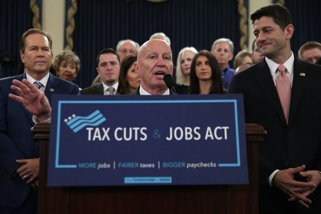 Chairman of House Ways and Means Committee Rep. Kevin Brady (R-TX) (C) speaks as Speaker of the House Rep. Paul Ryan (R-WI) (R), and Rep. Vern Buchanan (R-FL) (L) listen during a news conference on the tax reform legislation on Capitol Hill in Washington, D.C., on Nov. 2, 2017. (Alex Wong/Getty Images)