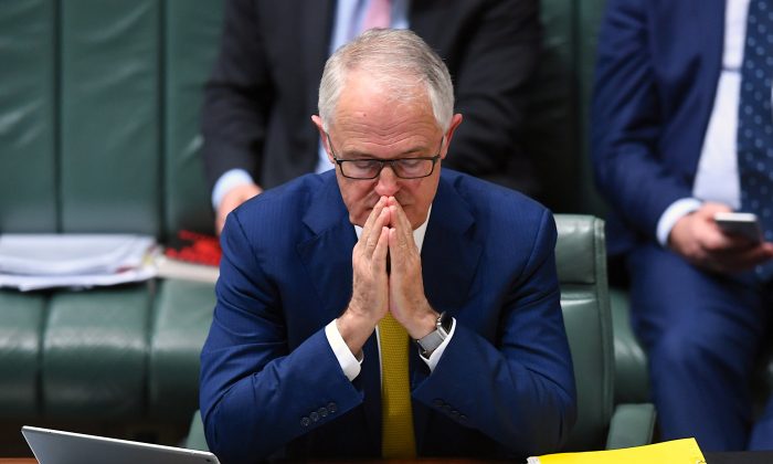 Australian Prime Minister Malcolm Turnbull reacts as he sits in the House of Representatives at Parliament House in Canberra, Australia, Oct. 23, 2017. (AAP/Lukas Coch/via REUTERS)