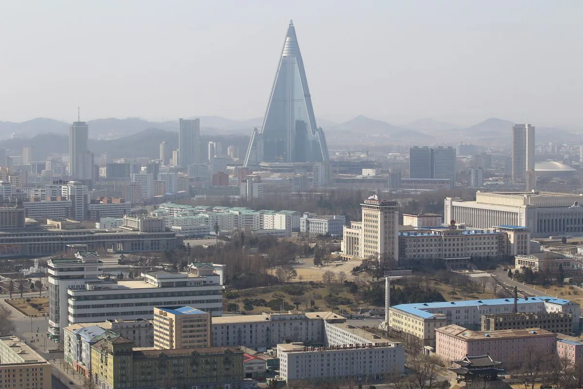 The Ryugyong Hotel in Pyongyang, North Korea, is seen on April 3, 2011. Pyongyang is the capital and only major city of North Korea. The Ryugyong Hotel has been under construction for thirty years. (Feng Li/Getty Images)