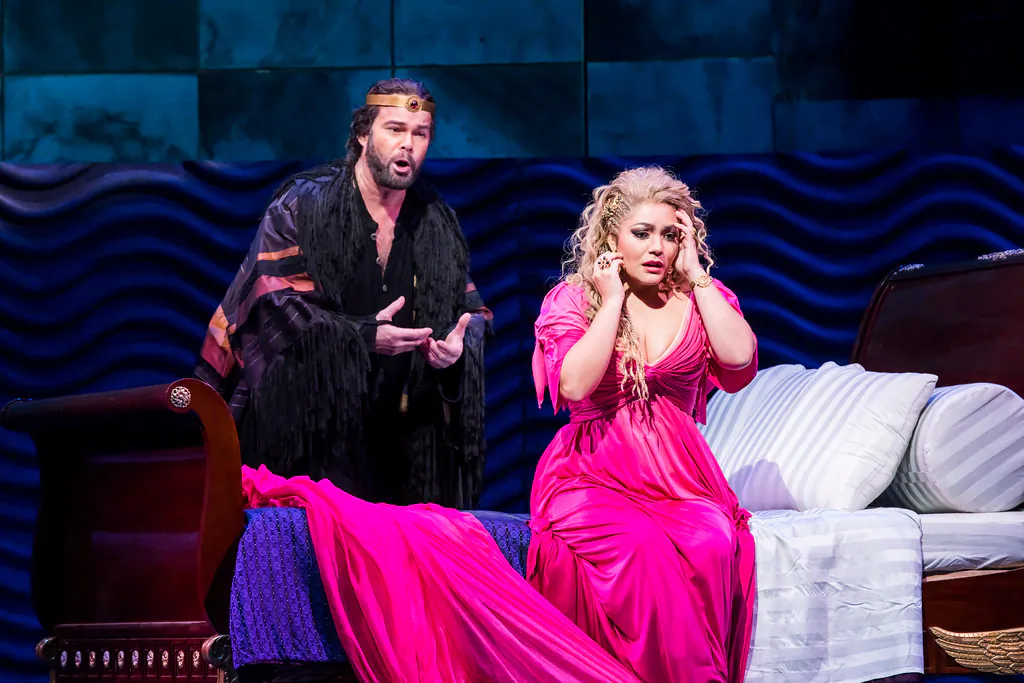 Gerald Finley as Athanaël and Ailyn Pérez in the title role of Massenet’s “Thaïs.” Bradley Garvin portrayed Athanaël in the performance reviewed. (Chris Lee/Metropolitan Opera)
