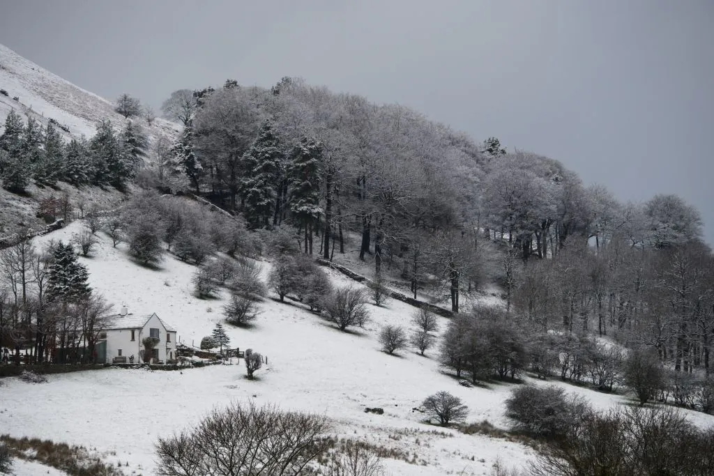 Snow covers the hills and fields surrounding the village of Hayfield in northern England, on February 28, 2017. Forecasters are predicting a similar cold snap for the end of 2017 too. (Oli Scarff/AFP/Getty Images)