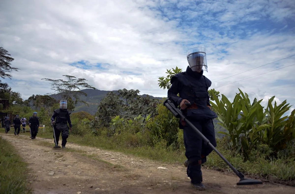Soldiers conduct a de-mining training in Campo Alegre, Colombia, on April 16, 2015. Canada marks 20 years since the signing of the Ottawa Treaty, which became the cornerstone of the international effort to end the use of landmines. (Raul Arboleda/AFP/Getty Images)