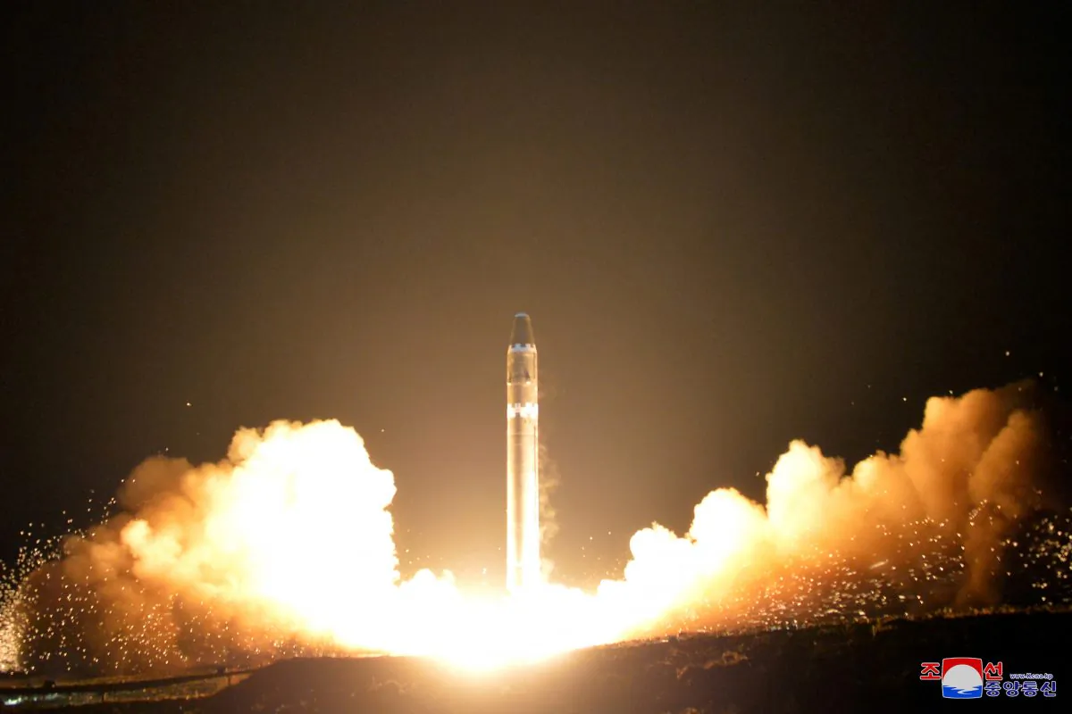 North Korea launches its Hwasong-15 nuclear-capable intercontinental ballistic missile on Nov. 28, 2017. (KCNA/Reuters)
