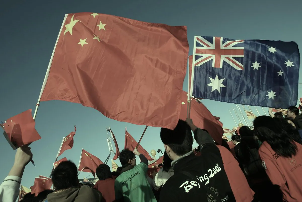 China supporters rallying outside Australia's Parliament House during the Beijing 2008 Olympic torch relay in Canberra on April 24, 2008. (Torsten Blackwood/AFP/Getty Images)