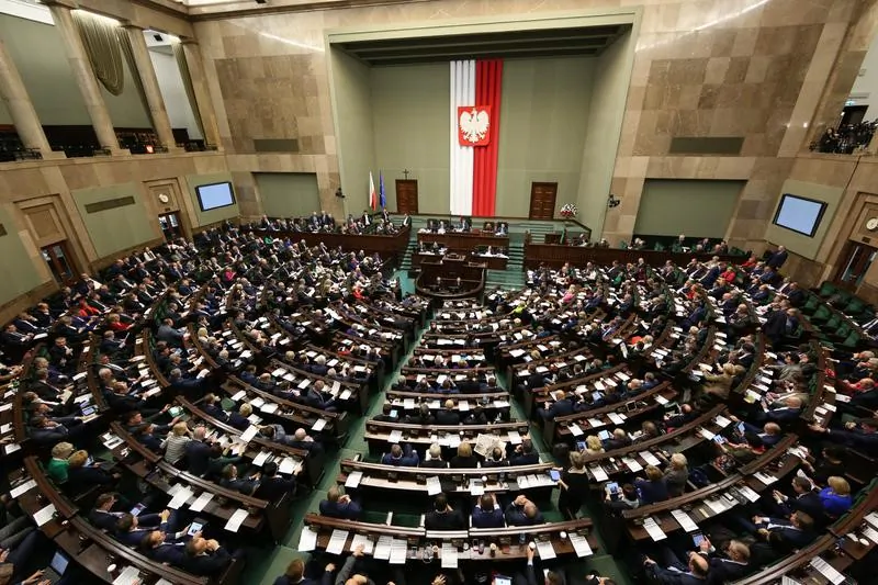 The Assembly hall of the lower house of the Polish Parliament (Sejm) in Warsaw, Poland. On Nov. 24, 2017, the Sejm passed a resolution condemning the ideology and consequences of the Bolshevik Revolution. (Krzysztof Białoskórski/ Chancellery of the Sejm).