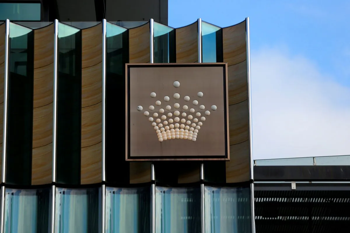 The logo of Australian casino giant Crown Resorts Ltd in Melbourne, Australia, June 13, 2017.       (Jason Reed/Reuters)