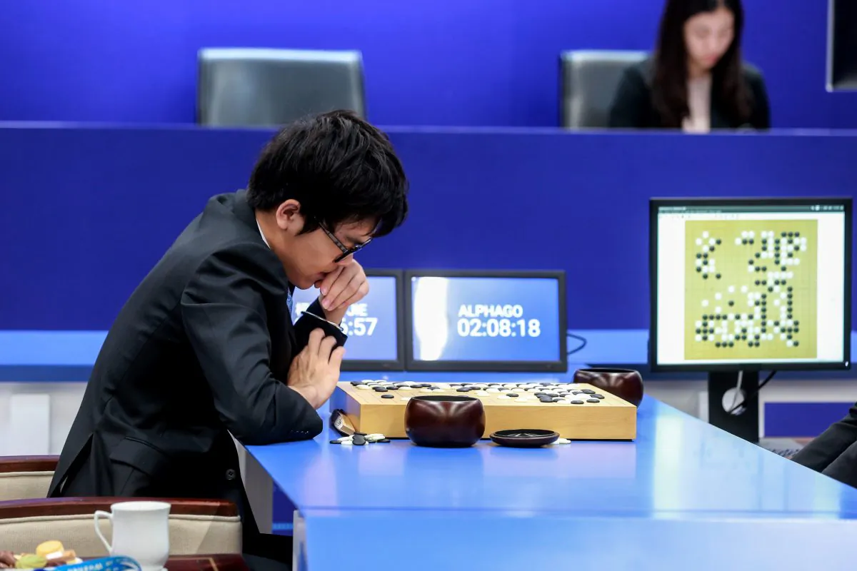 China's 19-year-old Go player Ke Jie prepares to make a move against Google's artificial intelligence program AlphaGo, in Wuzhen, eastern China's Zhejiang Province on May 25, 2017.
(STR/AFP/Getty Images)