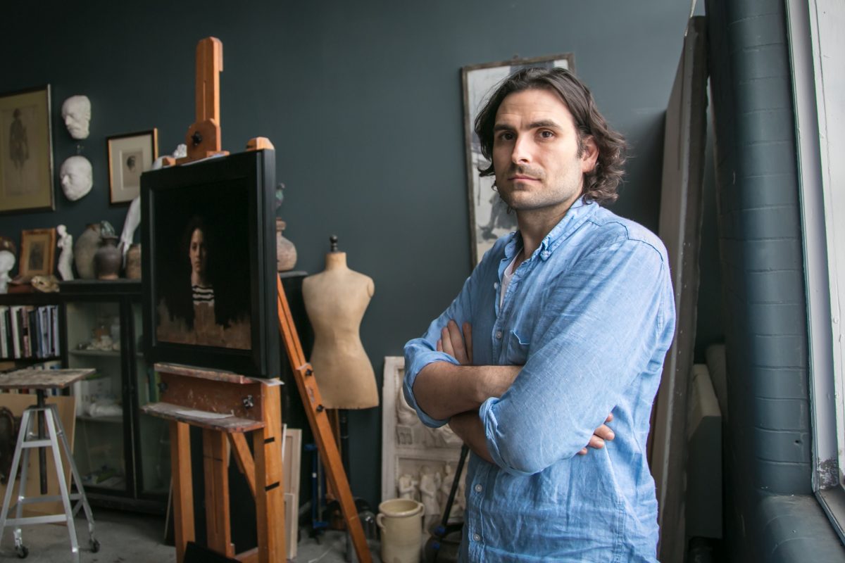 Jordan Sokol, painter and academic director of The Florence Academy of Art, U.S. Branch, in his studio in Jersey City, New Jersey, on Oct. 26, 2017. (Milene Fernandez/The Epoch Times)