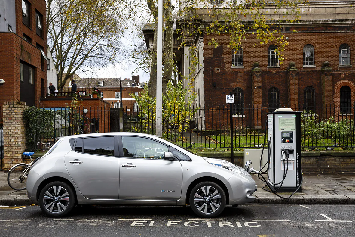 An electric car charging on a London street. (Miles Willis/Stringer/Getty Images)