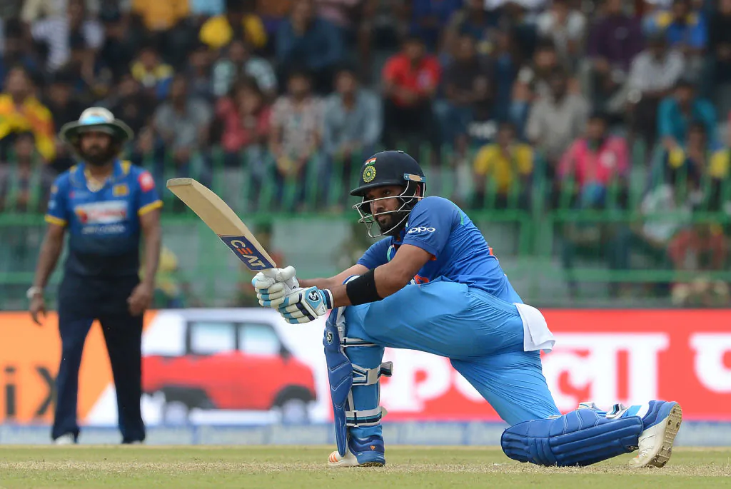 Indian cricketer Rohit Sharma plays a shot during the fourth one day international (ODI) cricket match between Sri Lanka and India at R. Premadasa Stadium in Colombo on August 31, 2017. (Lakruwan Wanniarachchi/AFP/Getty Images)