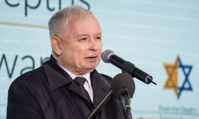 Jaroslaw Kaczynski, leader of the ruling party Law and Justice (PiS) speaks during the "From The Depths Zabinski Awards", honoring non-Jews who saved Jews during the Holocaust and WWII in Warsaw, Poland, on Sept. 18, 2017.  (Wojtek Radwanski/AFP/Getty Images)