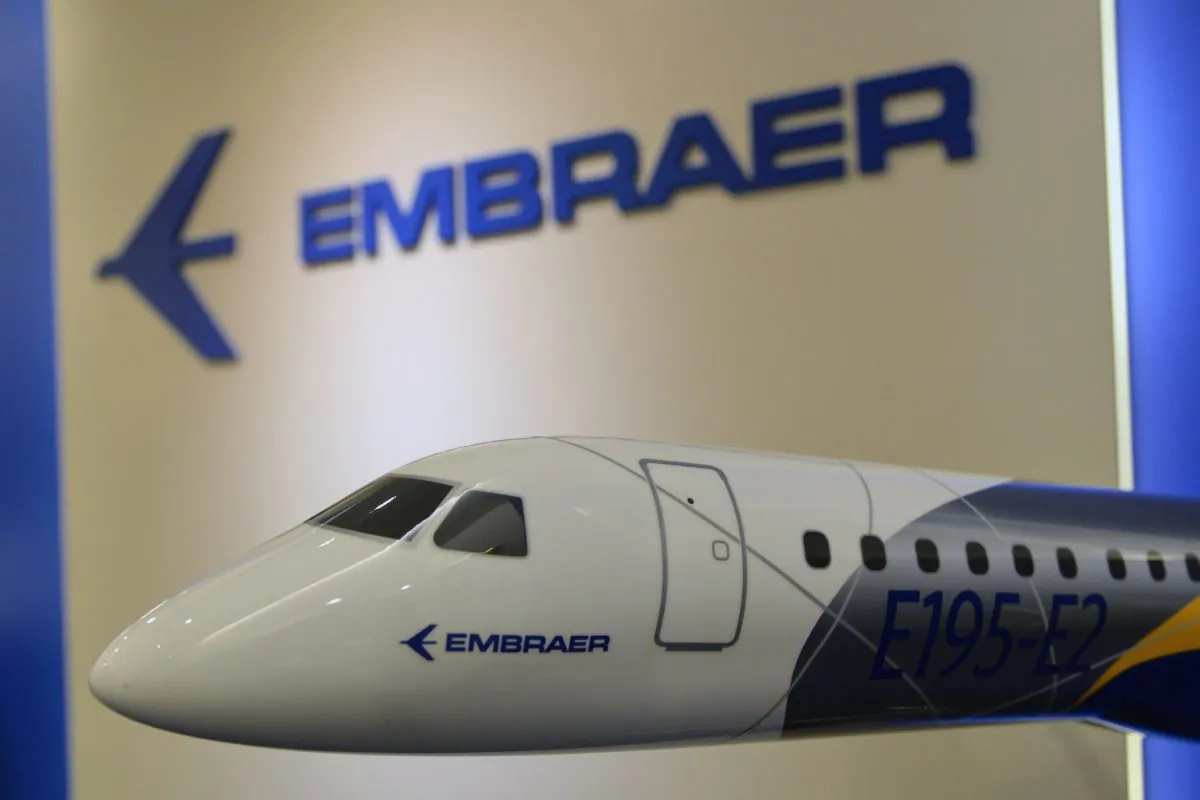 A display model of an Embraer E195 medium-range airliner is seen on display at the Embraer Asia Pacific office in Singapore June 29, 2017. (Roslan Rahman/AFP/Getty Images)