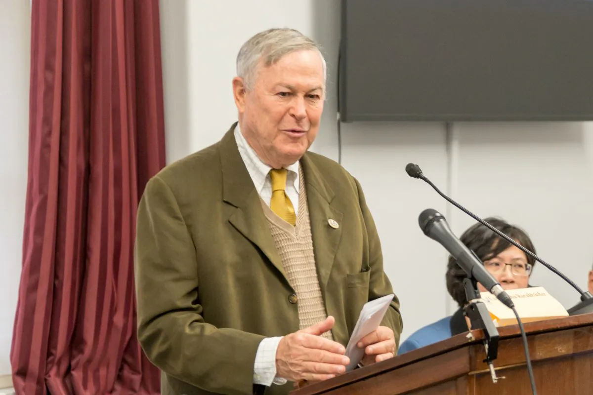 U.S. Congressman Dana Rohrabacher speaks at a forum about human rights abuses in China held at the Cannon office building on Capitol Hill on Dec. 20, 2017. (Paul Huang/The Epoch Times)