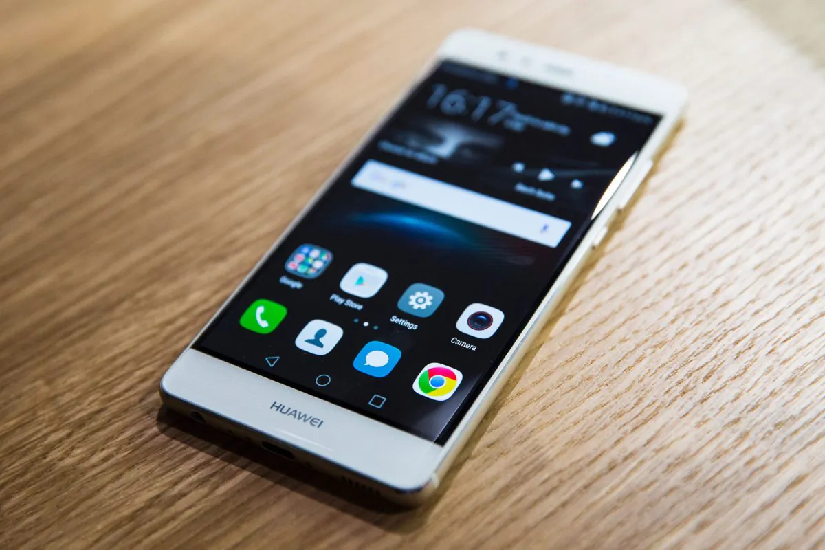 The P9 smartphone by Huawei during the phone's launch at the Battersea Evolution venue in London on April 6, 2016. (Jack Taylor/AFP/Getty Images)
