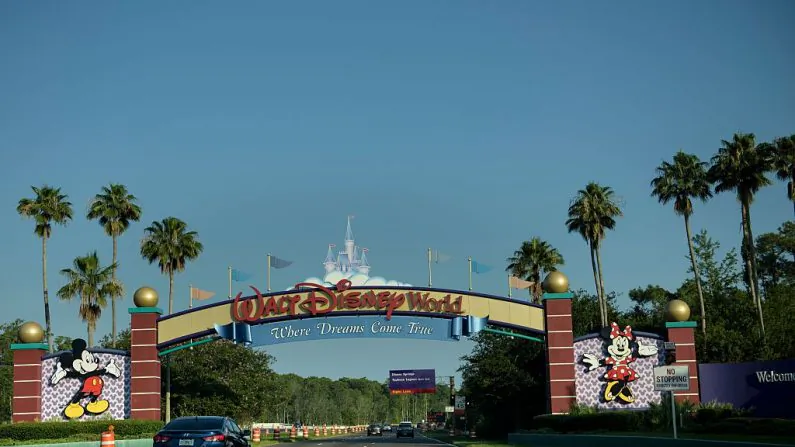 The entrance to the Walt Disney World theme park in Orlando, Florida on June 15, 2016. (Brendan Smialowski/AFP/Getty Images)
