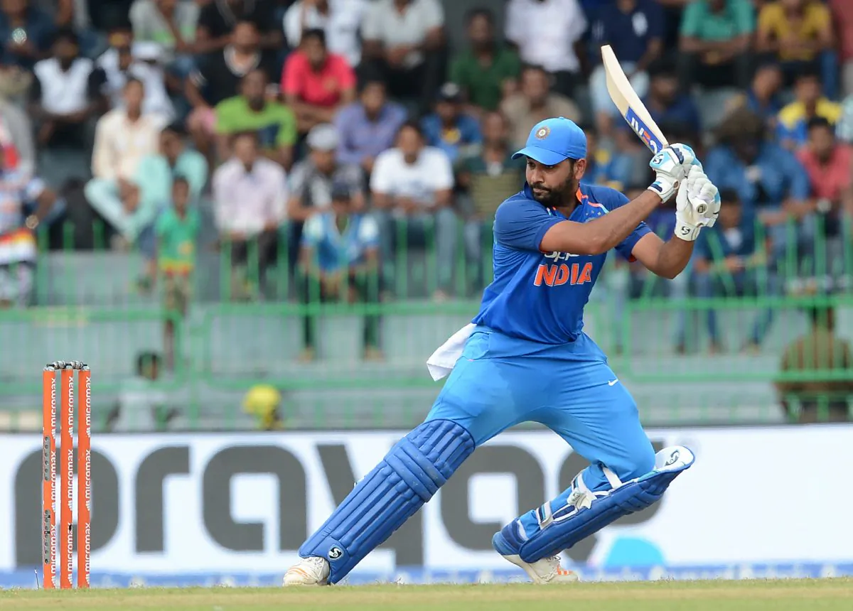 Indian cricketer Rohit Sharma plays a shot during the fourth one day international (ODI) cricket match between Sri Lanka and India at R. Premadasa Stadium in Colombo on August 31, 2017. (Lakruwan Wanniarachchi Anniarachichi/AFP/Getty Images)