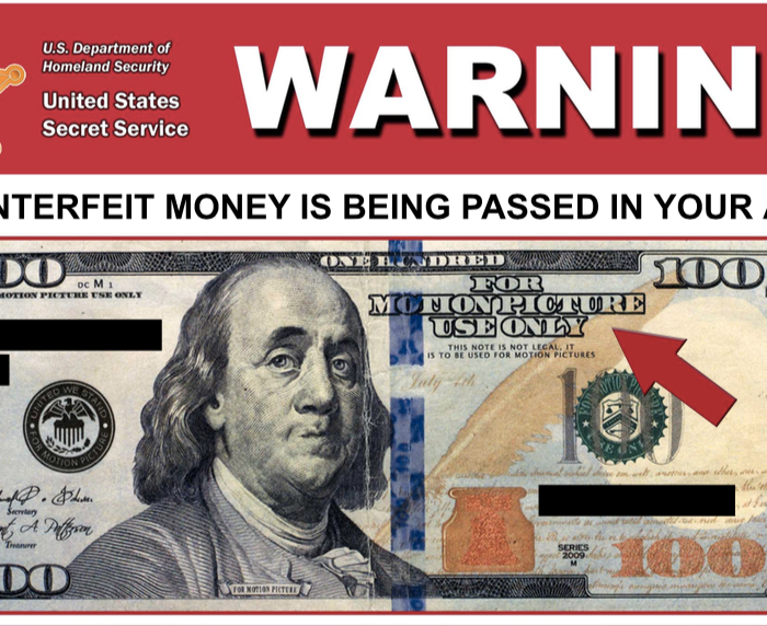 Warning issued about counterfeit movie money