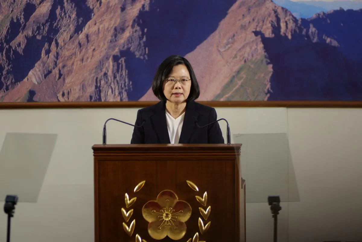 Taiwan's President Tsai Ing-wen speaks during the end-of-year news conference in Taipei, Taiwan Dec. 29, 2017.  (Reuters/Fabian Hamacher)
