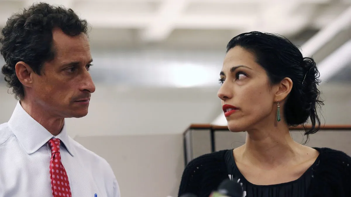 Anthony Weiner and his wife Huma Abedin, a close aide to Hillary Clinton, speak during a press conference in New York City on July 23, 2013. (John Moore/Getty Images)