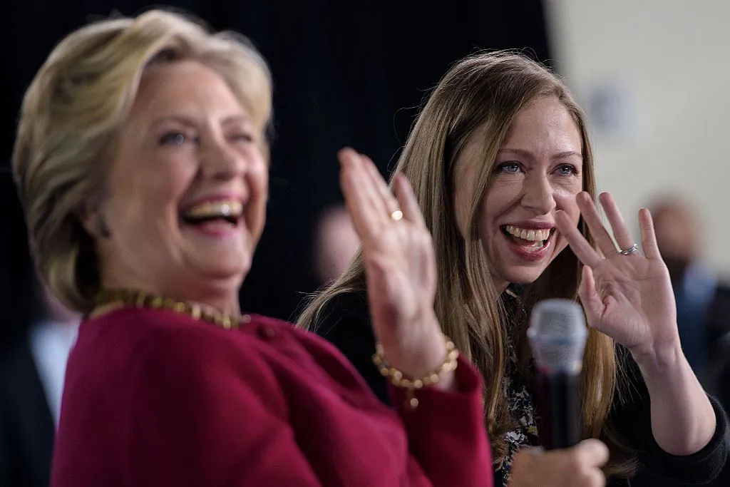 Democratic presidential nominee Hillary Clinton (L) and Chelsea Clinton arrive for a town hall meeting in Haverford, Pennsylvania, on Oct. 4, 2016. (BRENDAN SMIALOWSKI/AFP/Getty Images)