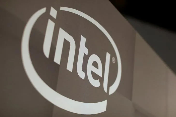 The Intel logo is shown at the E3 2017 Electronic Entertainment Expo in Los Angeles, California, U.S. June 13, 2017. (Reuters/ Mike Blake)