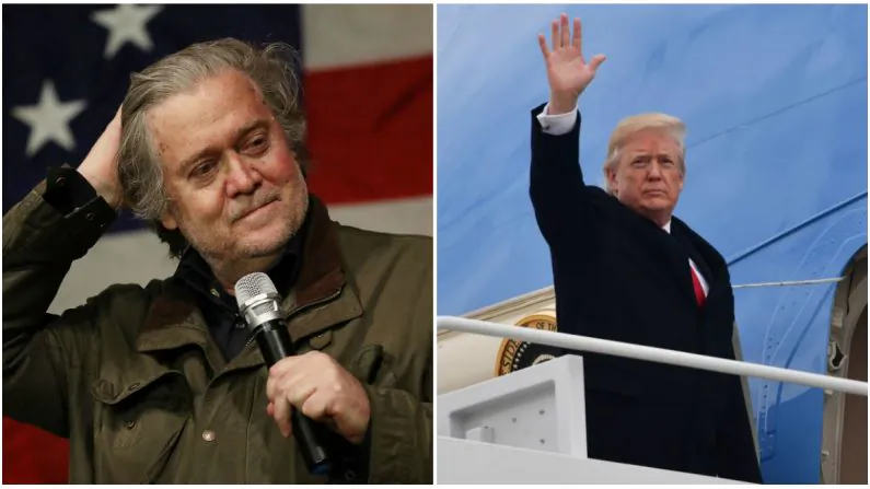 Former senior counselor to the president Steve Bannon (Joe Raedle/Getty Images), and President Donald Trump. (NICHOLAS KAMM/AFP/Getty Images)
