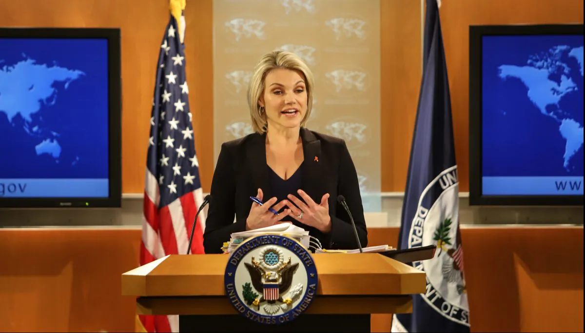 U.S. Department of State spokesperson Heather Nauert speaks in the press briefing room at the Department of State in Washington, DC., on Nov. 30, 2017.(Alex Wroblewski/Getty Images)