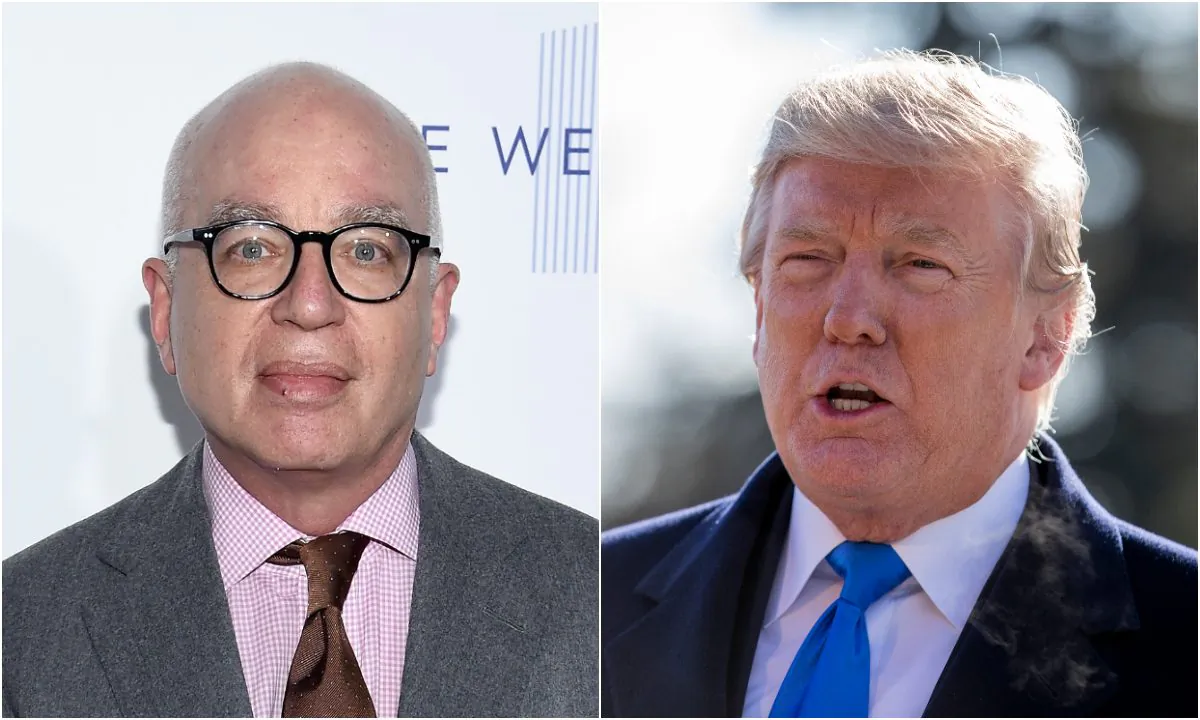 (L) Columnist Michael Wolff in New York City on April 13, 2017. (Dimitrios Kambouris/Getty Images for The Hollywood Reporter); President Donald Trump on the South Lawn of the White House in Washington on Jan. 5, 2018. (Samira Bouaou/The Epoch Times)