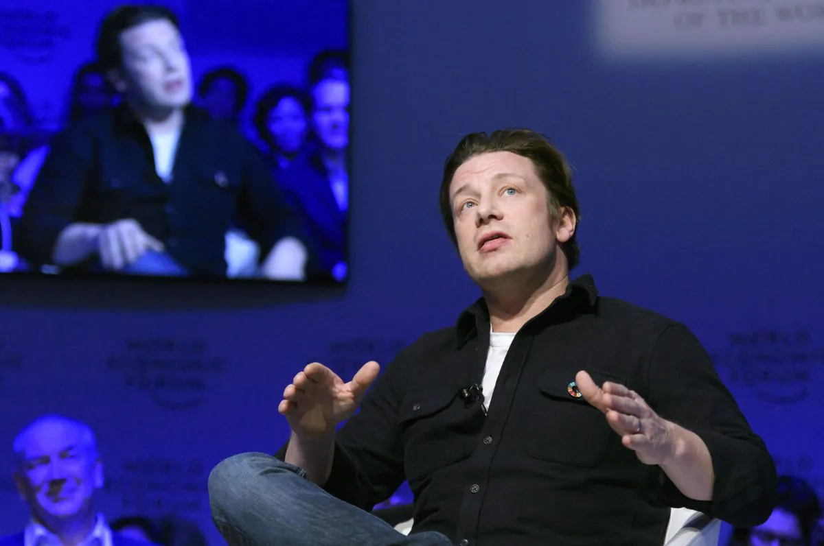 Chef and campaigner Jamie Oliver attends a session on the second day of the World Economic Forum in Davos on Jan. 18, 2017. (Fabrice Coffrini/AFP/Getty Images)