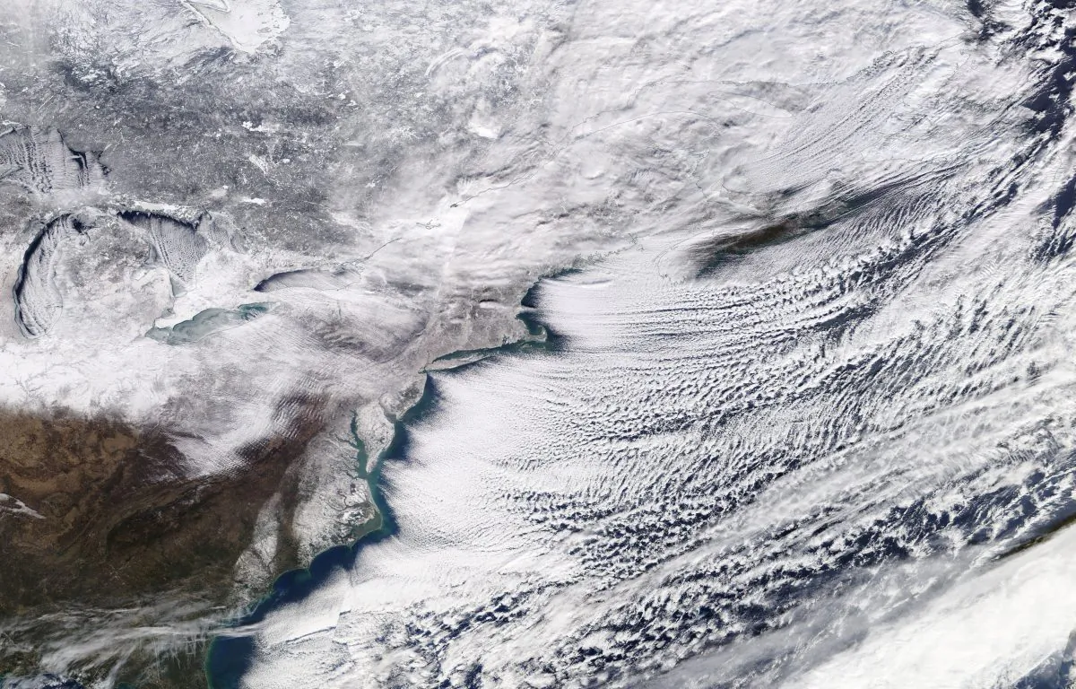A winter storm sweeping across Ontario, eastern Canada and the northeastern United States is pictured in a NASA handout satellite photo Jan. 6, 2018. (NASA/Handout via Reuters)