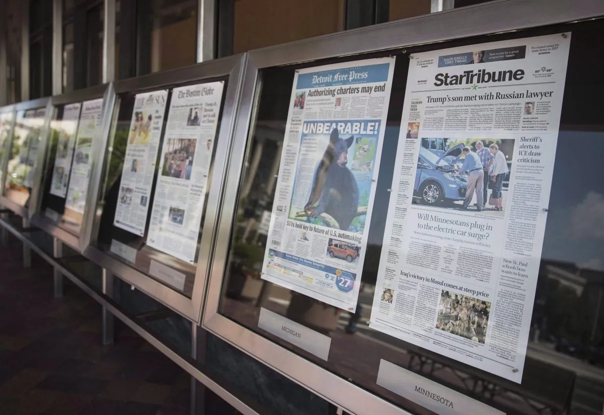 Newspaper front pages are displayed at the Newseum in Washington on July 10, 2017. (Carolyn Kaster/The Canadian Press, AP)