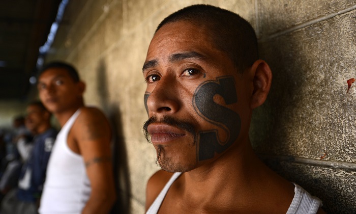 A 2013 file image of MS-13 members in an El Salvador jail. (Marvin Recinos/AFP/Getty Images)