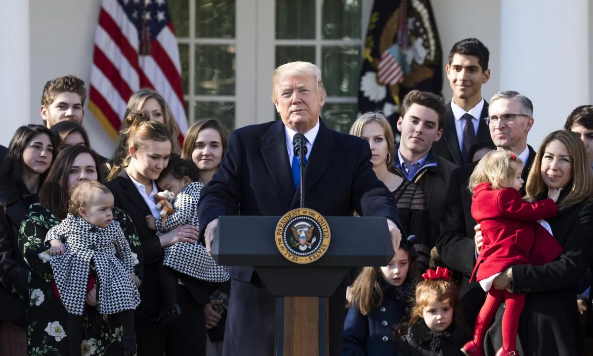 President Donald Trump addresses the March for Life rally, live from the Rose Garden at the White House on Jan. 19, 2018. (Samira Bouaou/The Epoch Times)