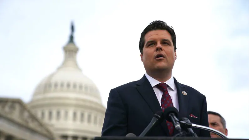 U.S. Rep. Matt Gaetz (R-Fla.) speaks during a news conference in front of the Capitol in Washington, DC, on Dec. 6, 2017. Rep. Gaetz held a news conference to urge for an investigation into the FBI's investigation handling of Hillary Clinton's private e-mail server. (Alex Wong/Getty Images)