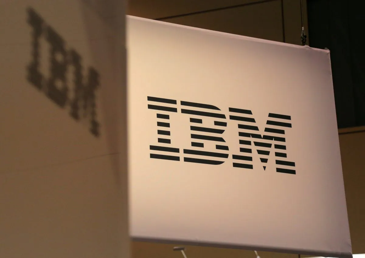 The logo for IBM is seen at the SIBOS banking and financial conference in Toronto, Ontario, Canada on Oct. 19, 2017. (Chris Helgren/Reuters)