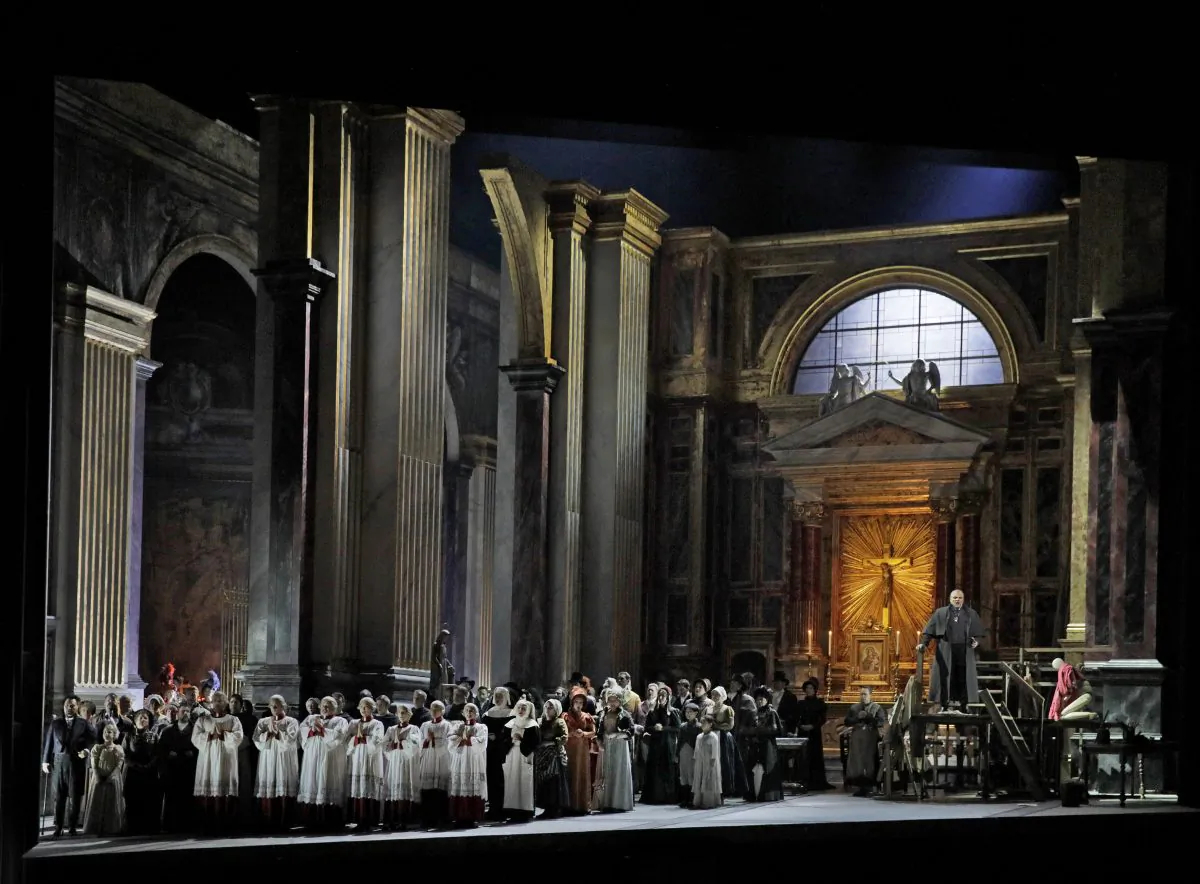 Act 1 of Giacomo Puccini's "Tosca," in the Metropolitan Opera's new production, with sets and costumes by John Macfarlane. The traditional scenery has been well received by audiences. (Ken Howard/Metropolitan Opera)