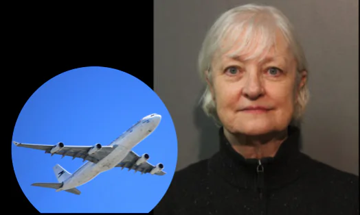 Marilyn Hartman, 66, was arrested after getting onto an airplane without a ticket and flying to London. Marilyn Hartman, 66, was arrested after getting onto an airplane without a ticket and flying to London. (Chicago Police Department and inlaid: stock photo via Pixabay / CCO)