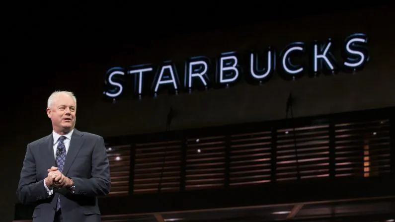 President and Chief Operating Officer Kevin Johnson speaks during the Starbucks annual meeting of shareholders in Seattle, Washington, on March 22, 2017. (Stephen Brashear/Getty Images)