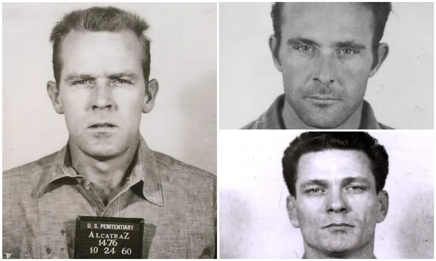 John Anglin (L), Clarence Anglin (top R), and Frank Morris (bottom R) who escaped from Alcatraz in 1962. (Public Domain)