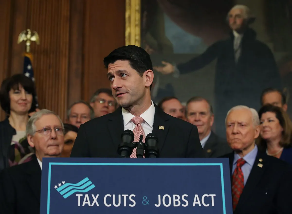 U.S. House Speaker Paul Ryan speaks after the Tax Cuts and Jobs Act was passed on Dec. 21, 2017, in Washington, D.C. (Mark Wilson/Getty Images)