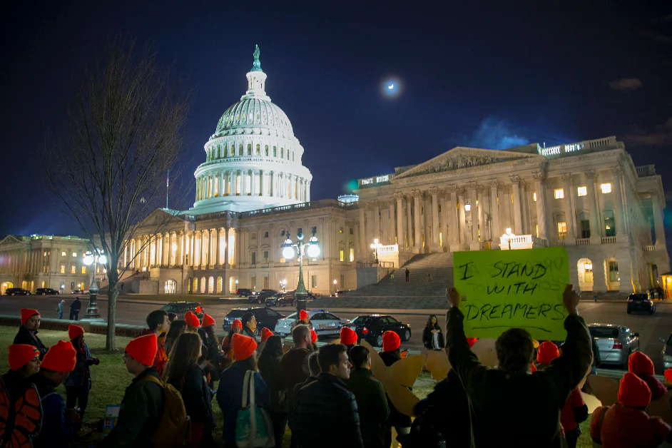 Pro-DACA supporters protest outside Capitol Hill on Jan. 21, 2018 in Washington. (Tasos Katopodis/Getty Images)
