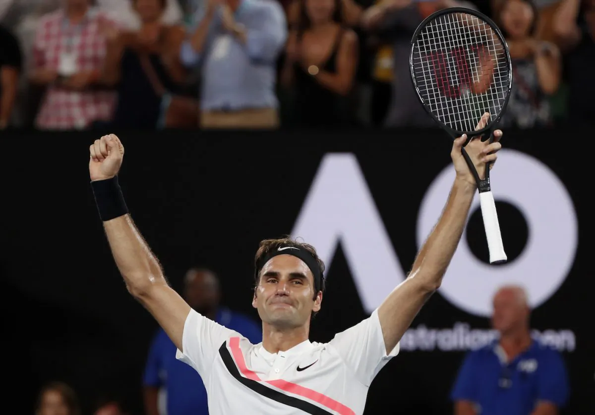 Switzerland's Roger Federer celebrates winning the final against Croatia's Marin Cilic at the Australian Open Men's singles final, Melbourne, Australia, on January 28, 2018. (Reuters/Issei Kato)