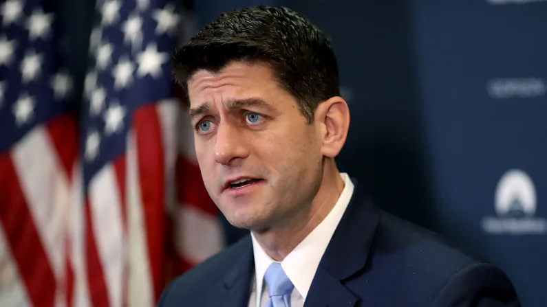 House Speaker Paul Ryan speaks to the media after a meeting with House GOP members, on Capitol Hill in Washington, DC on Jan. 30, 2018. (Mark Wilson/Getty Images)